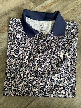Under Armour Navy Polo with Pink Floral Print
